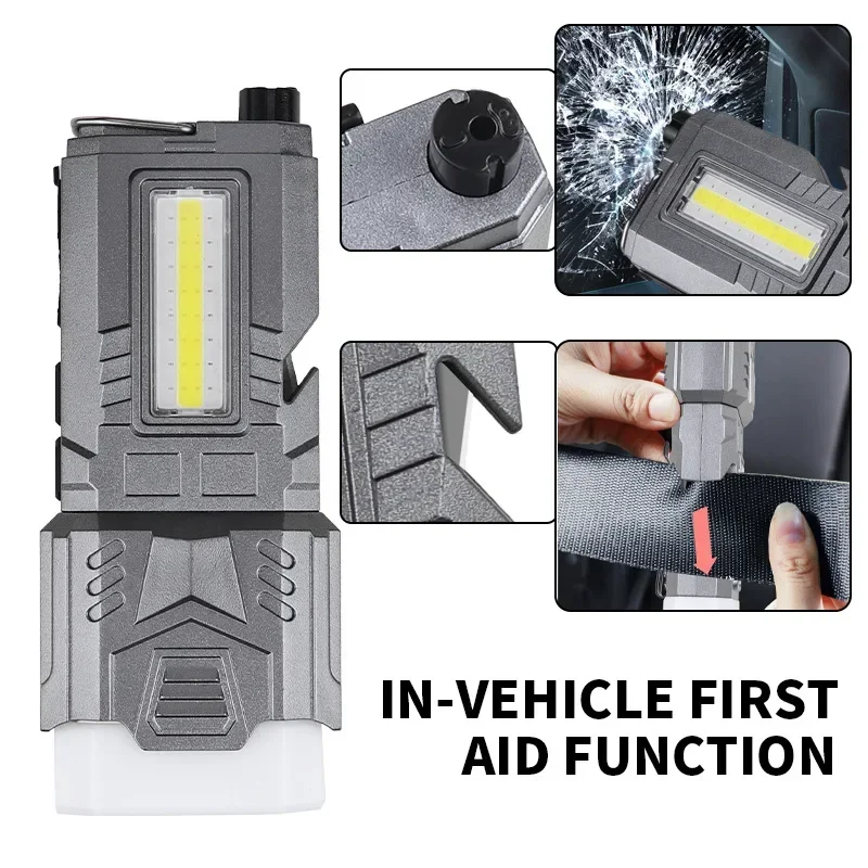 New COB+LED Work Light Multi functional Safety Hammer Broken Window Tail Magnet Outdoor Hook Camping Light