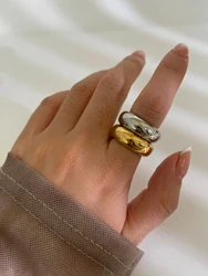Peri'sbox Minimalist Smooth Gold Silver Plated Wide Rings for Women Men Stainless Steel Anti-Tarnish Stackable Fashion Jewelry