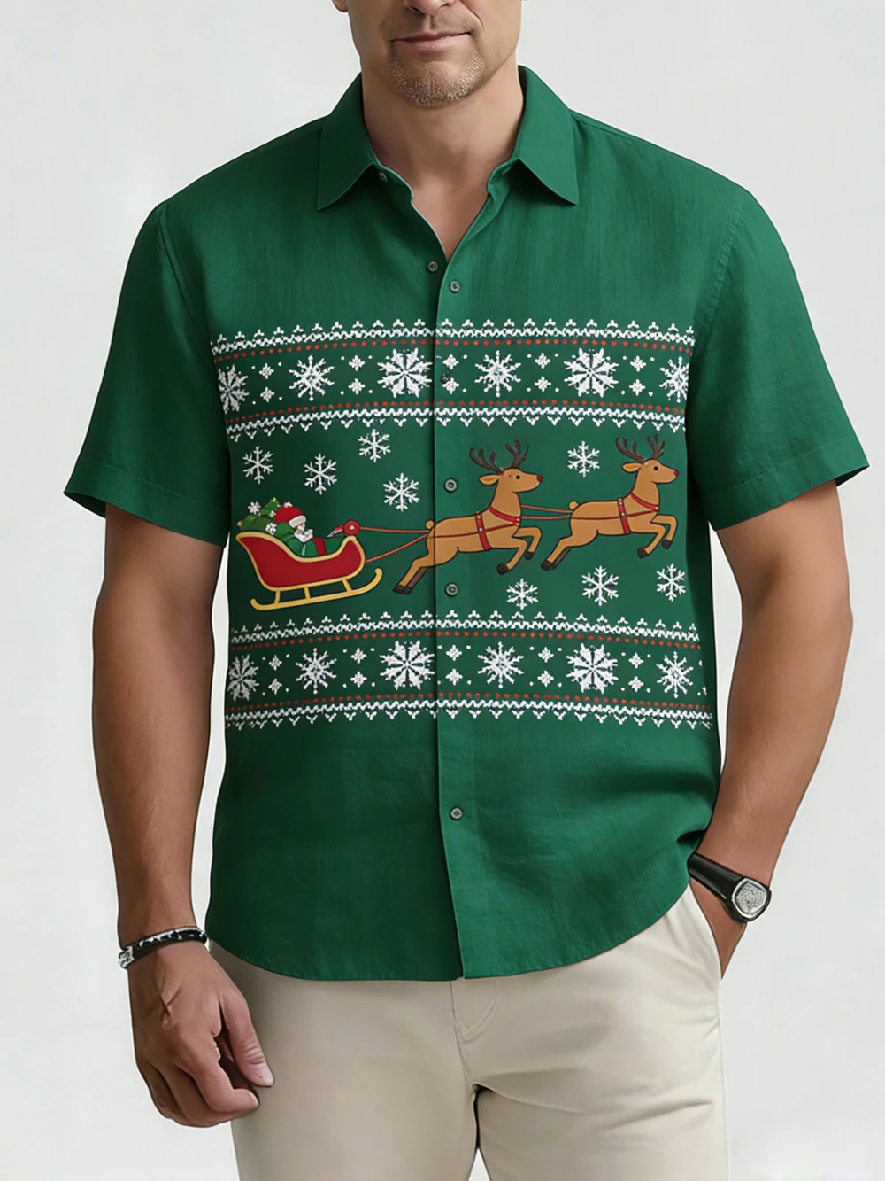

Men's New Short-sleeved Linen Christmas Fun 3D Printed White Shirt Hawaiian Casual Shirt Holiday Outdoor Party Clothes for Men
