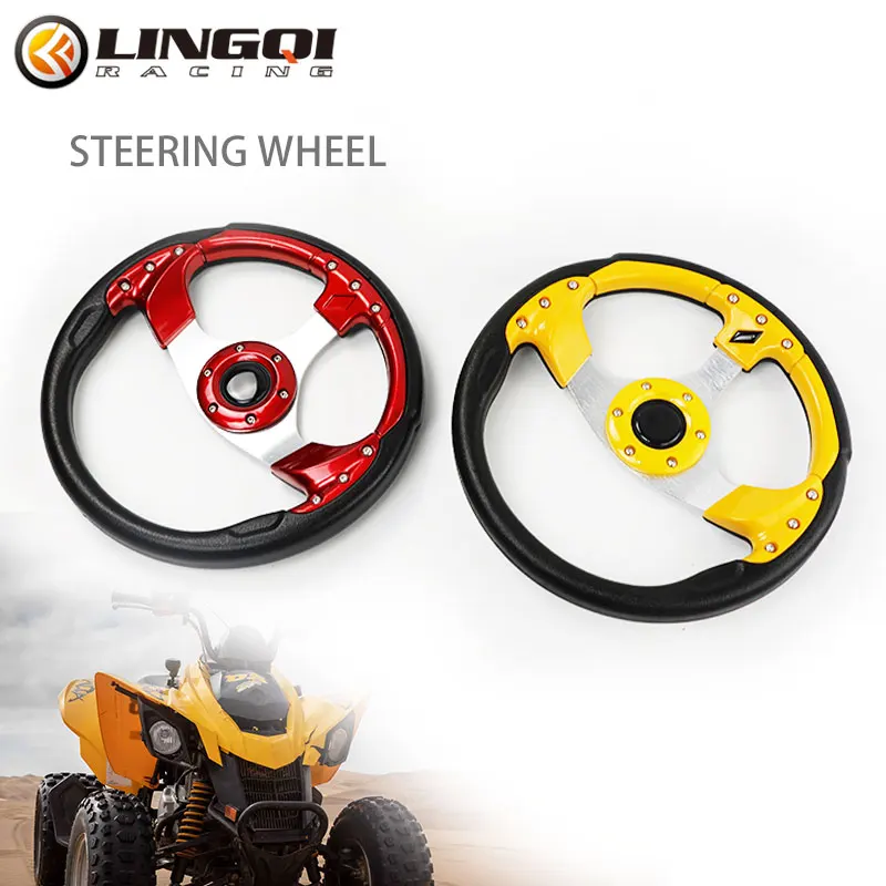 LINGQI RACING Colorful Leather Alloy 320mm Flat Steering Wheel With Horn For Go Kart Racing Off Road Sport Karting Accessories