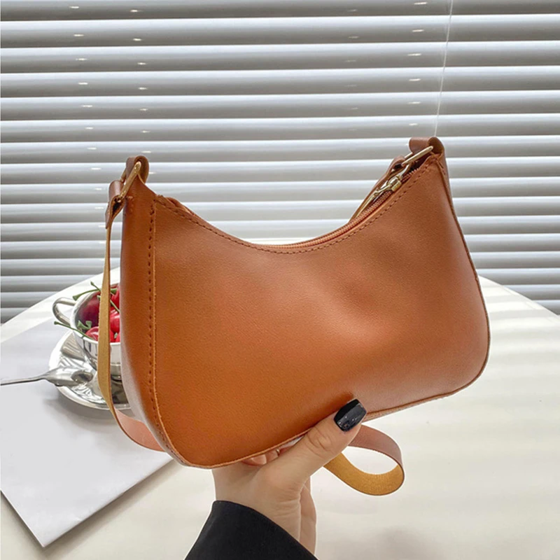 Retro einfarbig pu Leder Schulter Achsel Tasche Damenmode Handtaschen Hobos Geldbörsen und Handtasche Damen Umhängetaschen – Detail 21