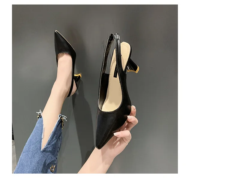 Sommermode Neue Atmungsaktive Spitze Stiletto-Absatz PU Bequeme und Elegante Damenschuhe Flache Sexy Sandalen – Detail 5