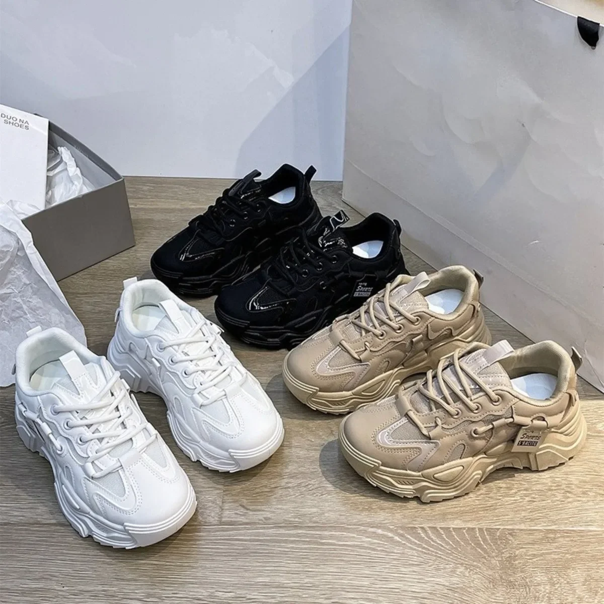 

Women's Chunky Platform Sneakers Thick-Soled PU Leather Sports Shoes, Anti-Fatigue Non-Slip, Breathable Fashion Casual Footwear