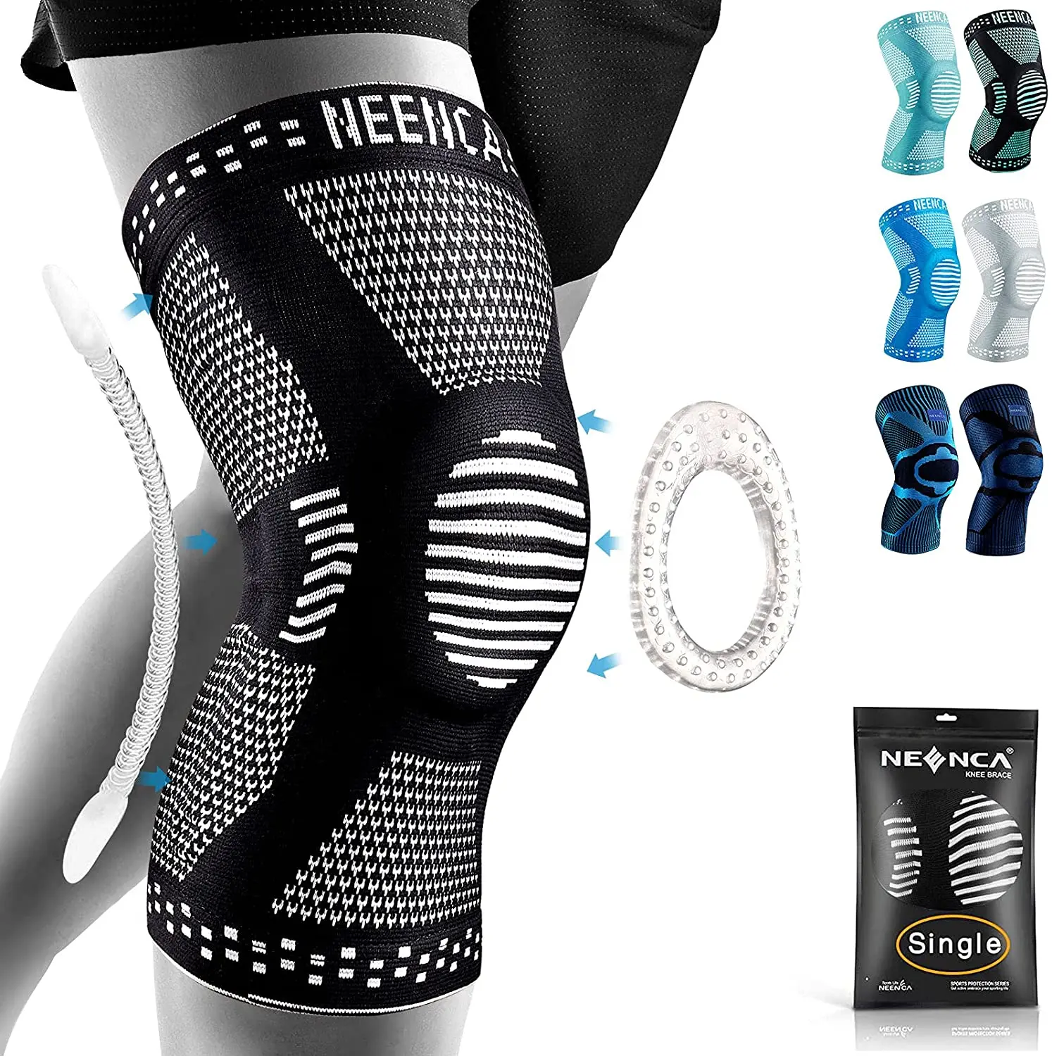 NEENCA Kniebandage mit seitlichen Stabilisatoren, Patella-Gel-Knie-Kompressionsmanschette zur Genesung von Knieschmerzen, Meniskusrissverletzungen 6
