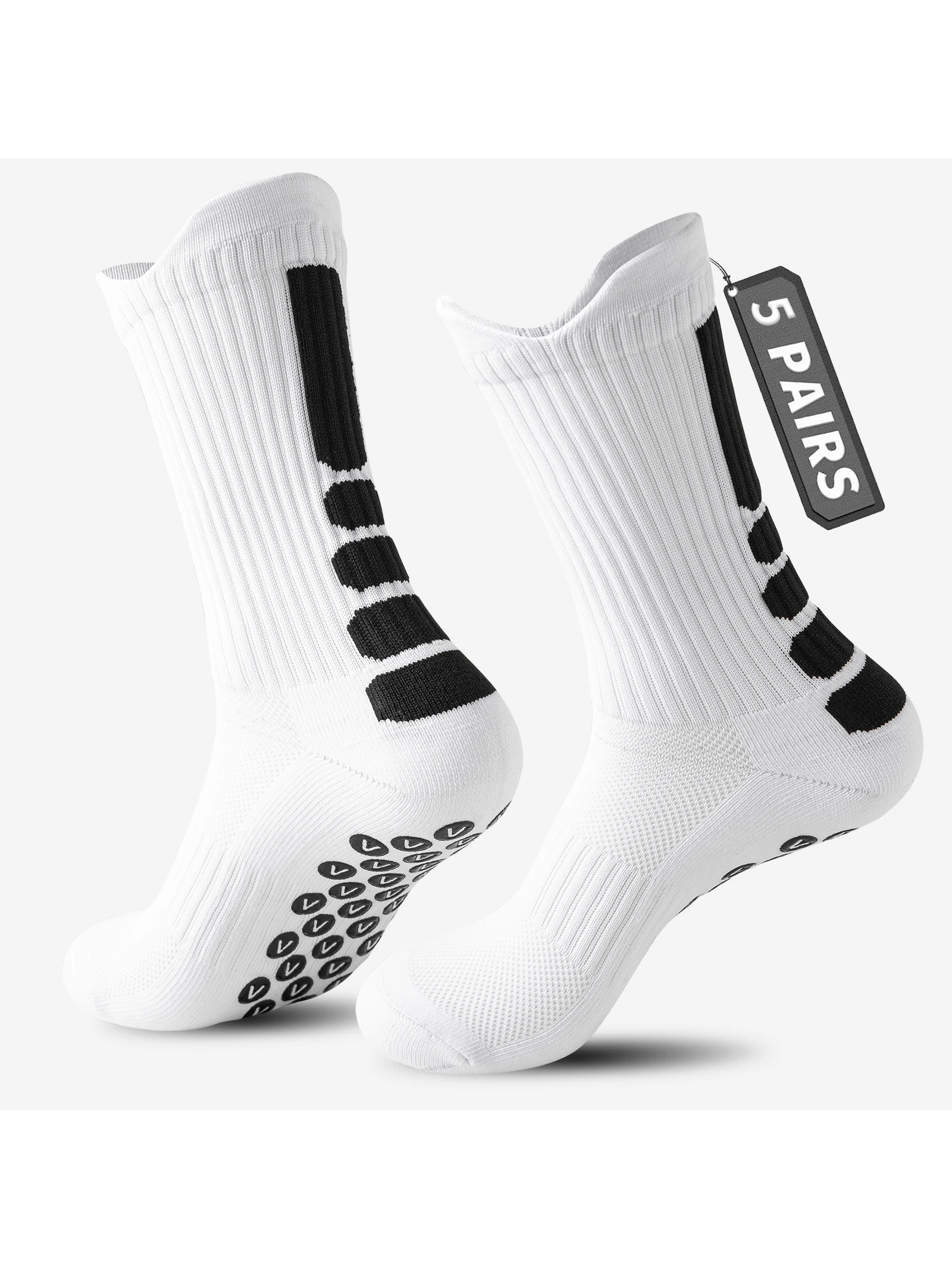Herren-Grip-Fußballsocken, rutschfeste Sportsocken, rutschfeste Fußball- und Basketballsocken mit Grip-Pads, 5 Paar