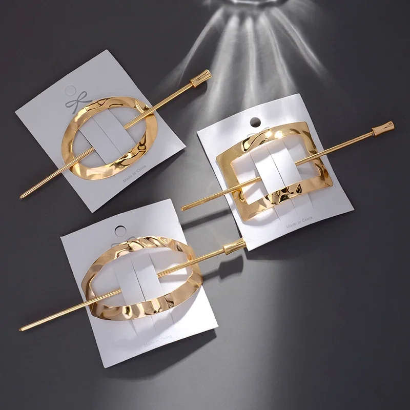 Geometric Gold Silver Color Metal Hair Stick Women Ponytail Holder Styling Tools Trendy Accessories Korean Forks Hairpin Jewelry