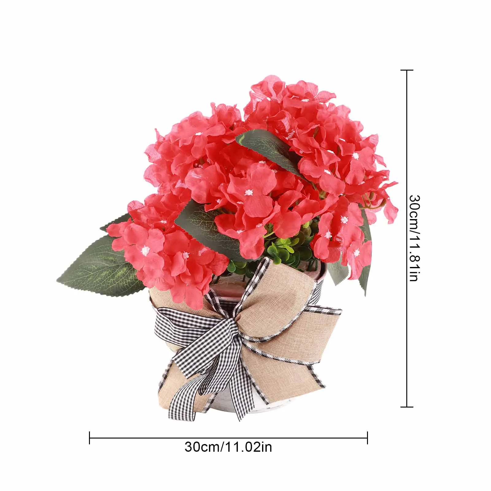 Red Geranium Bucket Wreath Simulation Bow Green Plant Garland Home Front Door Wall Colorful Hanging Decoration