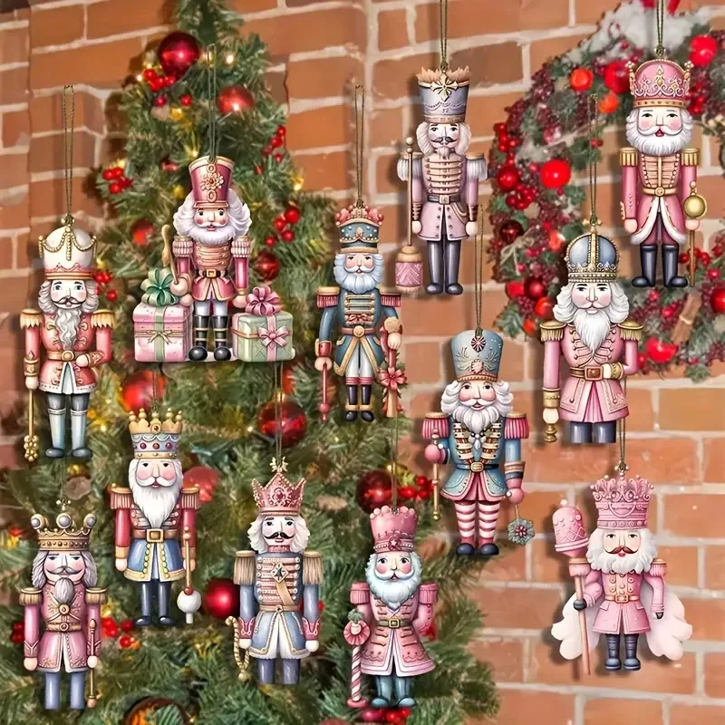 

12/24/36Pcs Christmas Wooden Pendant Nutcracker Soldier Hanging Ornament Wood Gift for Xmas Tree New Year Party Home Decoration