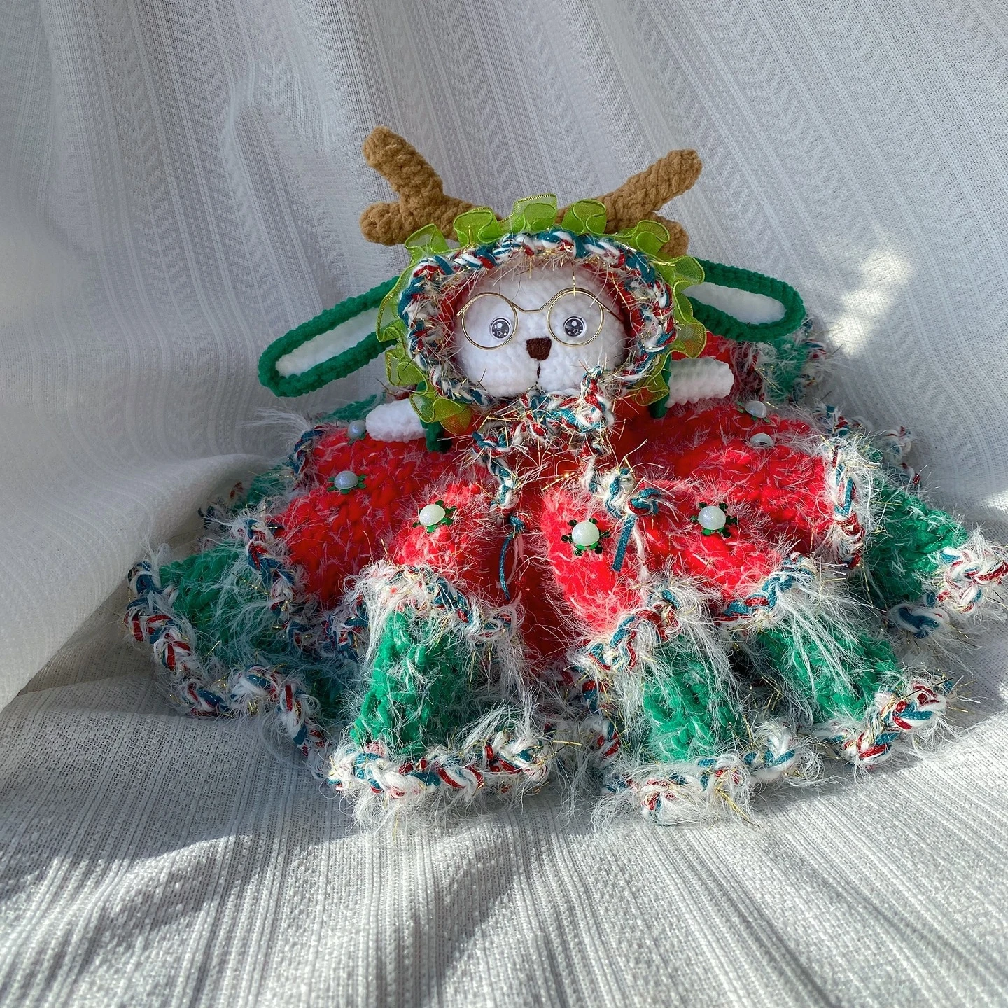 

0082 Adorable Christmas Reindeer Style Handmade Rabbit Plush Toy Customized Gift Home Decoration Soft Fabric Perfect Christmas