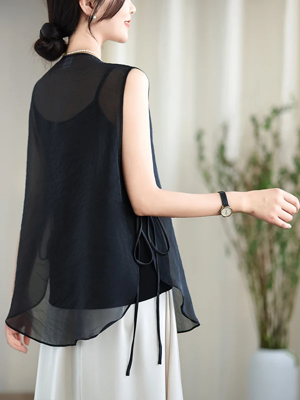 

Новая женская безрукавка в китайском стиле, коллекция Лето 2025, удлиненная верхняя одежда с круглым вырезом и застежкой на одну пуговицу