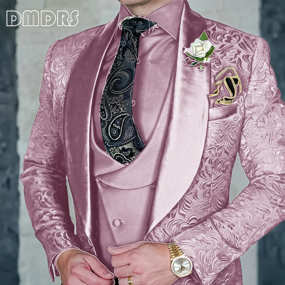 DMDRS |   Conjunto de traje de 3 piezas de Jacquard para hombre, vestido Formal de fiesta, esmoquin para novio, traje personalizado elegante de alta