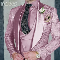 DMDRS | Jacquard Men's 3-piece Suit Set Formal Party Dress Groom's Tuxedo High Quality Elegant Men's Customized Outfit