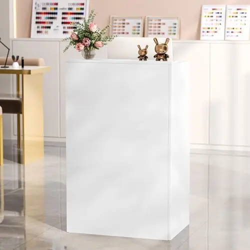 Reception Desk with Counter, Small Front Desk w/Lockable Drawer, Wooden Modern Reception Table for Salon Lobby Office