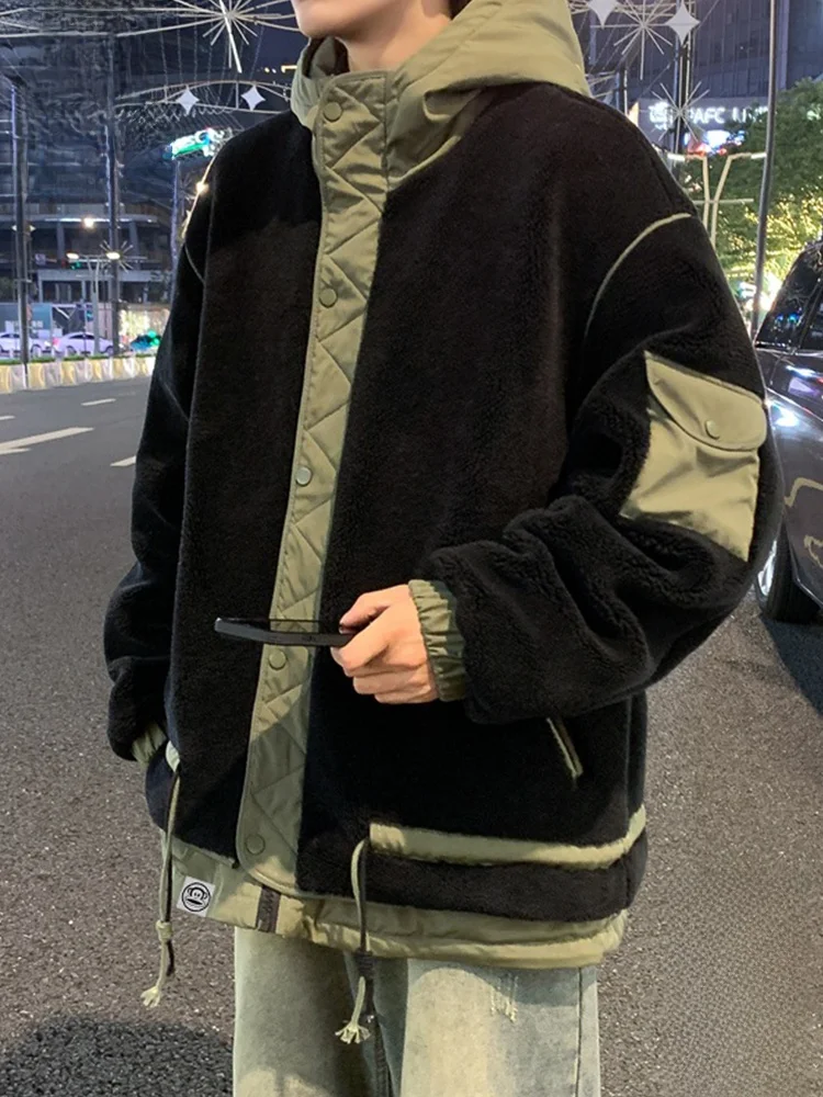 

PaulFrank Winter Lamb Velvet Color Blo Cotton Jaet Men Retro Trendy Workwear Hooded Coat Warm Thiened Youth Casual Faion