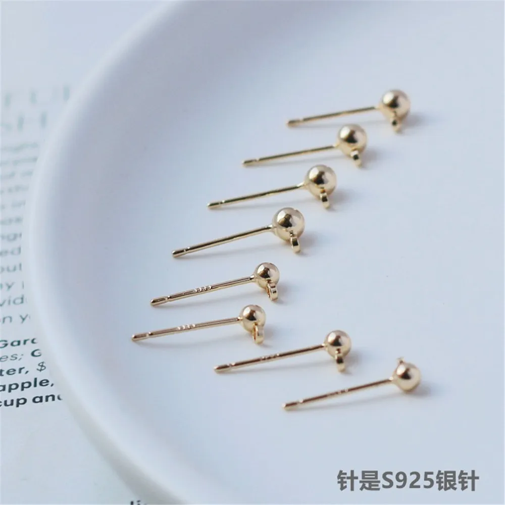 14K Gold Bag with Global Ear Needle, 925 Silver Needle, Stud Earrings, DIY Material, 3mm, 4mm, 5mm