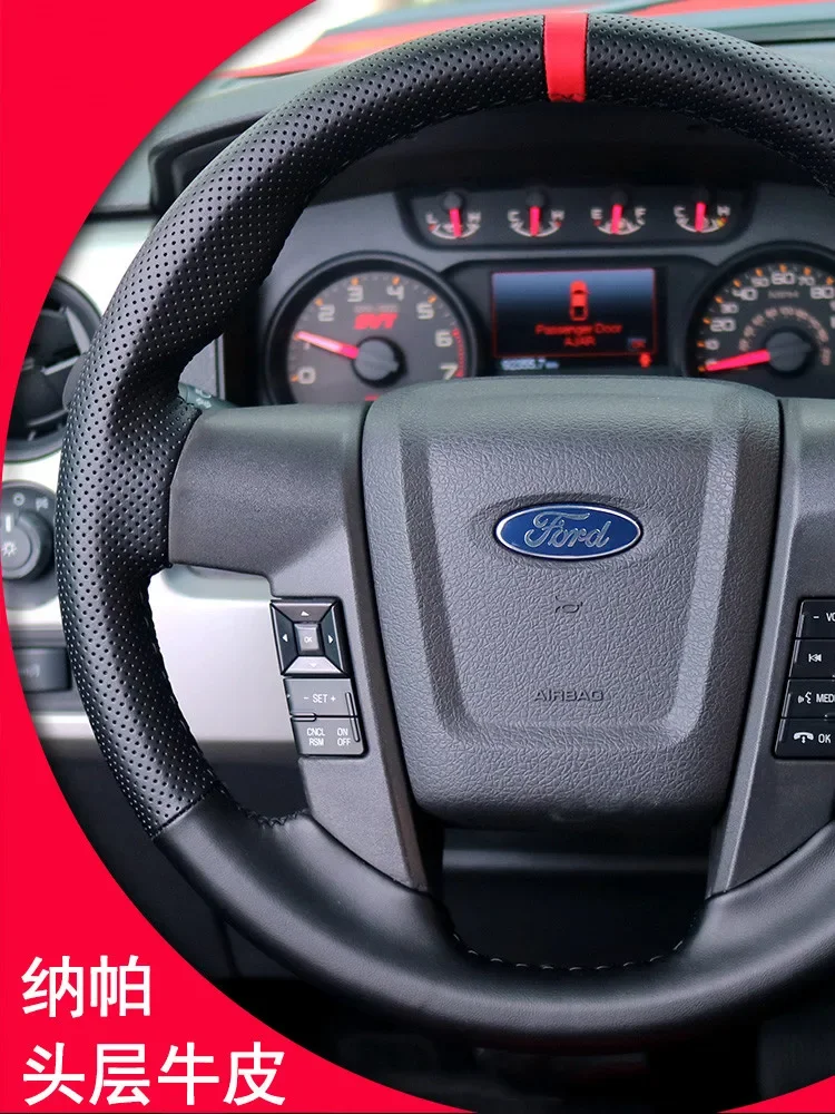 

DIY Hand-Sewn Leather Car Steering Wheel Cover for Ford Bronco F-150 Interior Auto Accessories