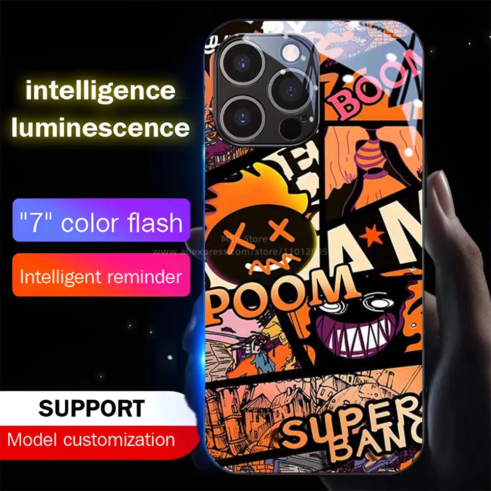 

Cool Popular Graffiti Led Light Phone Case Call Flash Glitter Cover For iPhone 16 15 14 13 12 11 Pro Max X XR XS Plus SE