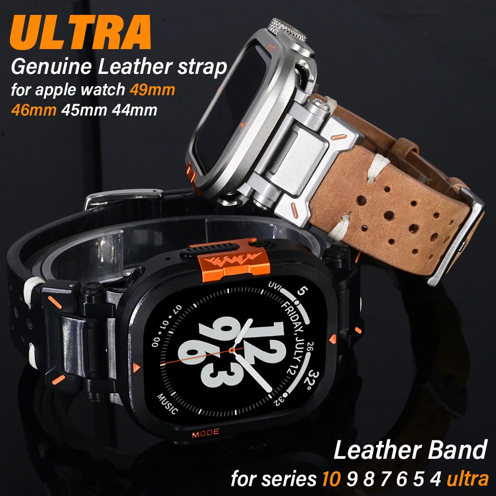 

Genuine Leather Strap for Apple Watch Series 10 46mm Ultra 49mm Luxury Men Wristband for Series 9 8 7 6 5 45mm 44mm Correa Band