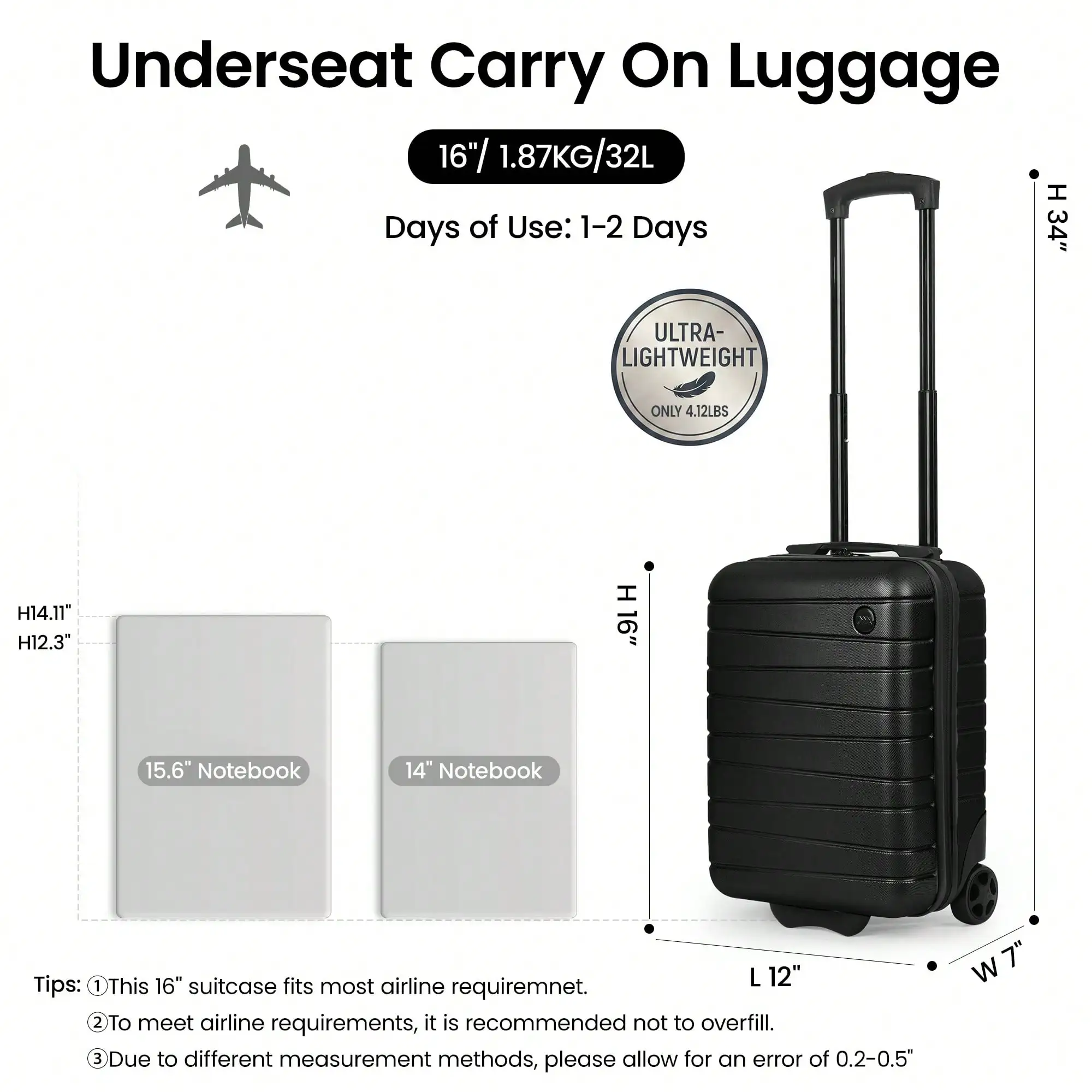 Lightweight Hardshell Luggage 16in/20in/30in,Rolling Suitcase For Traveling For Men Women,Different Sizes Suitable For Various Travel Needs