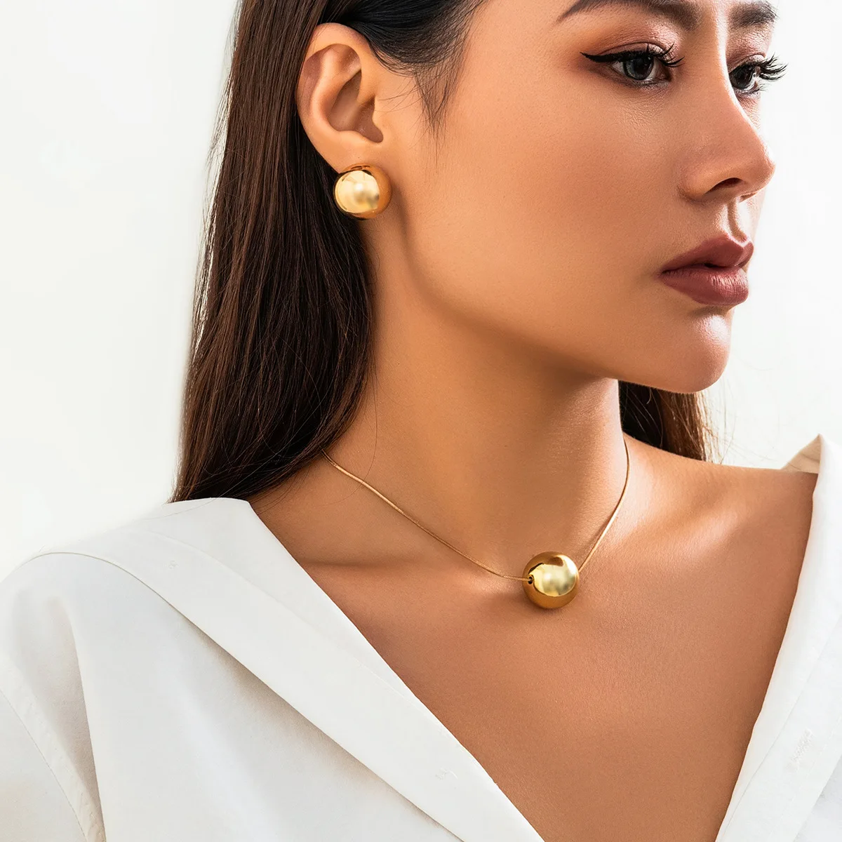Snake Chain Necklace with Geometric Round Ball Pendant Punk Layered Jewelry for Women Edgy Statement Lightweight Adjustable