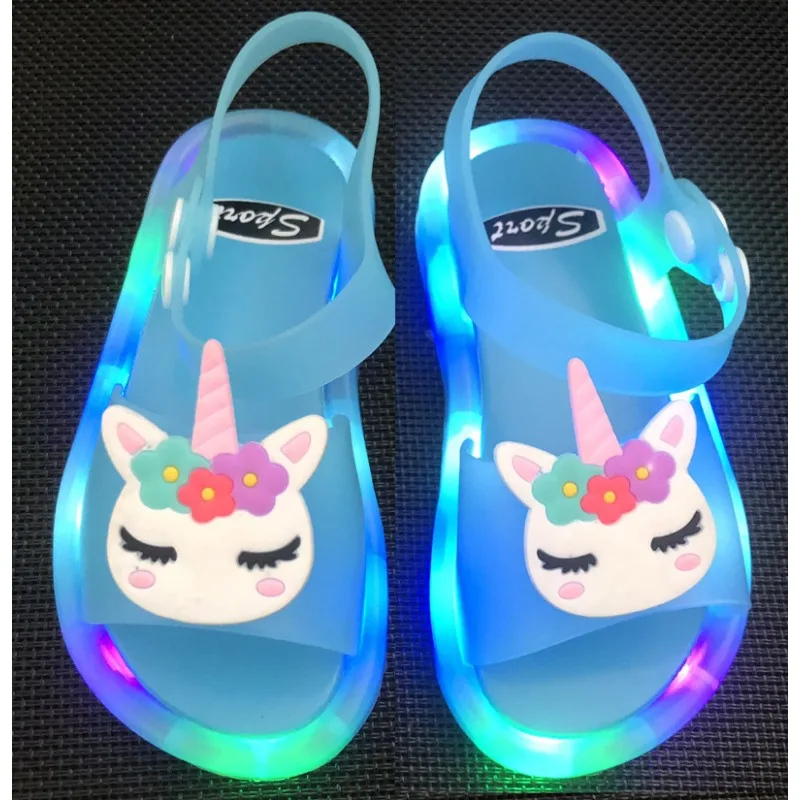 New Children Sandals Glow Cartoon Fashion Princess Summer Unicorn Mermaid Sandals  Kids Shoes