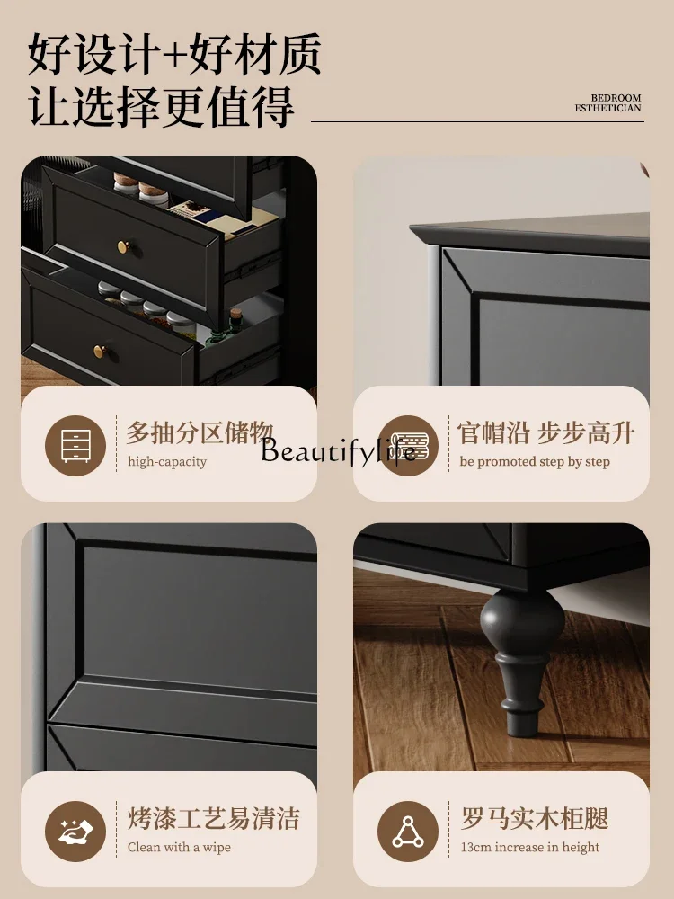 yj7 خزانة جانبية فرنسية قديمة سوداء للتخزين مثبتة على الحائط وخزانة شاي المطبخ المتكاملة #5