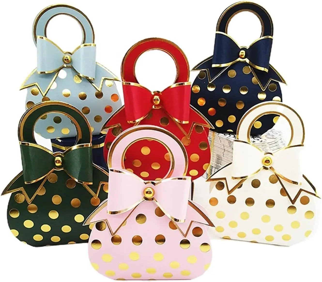 50 قطعة صندوق حلوى الزفاف الإبداعية المحمولة البولكا نقطة كاندي صندوق الجدول الحلوى القوس صندوق ورقي 6.5x3.5x13 سنتيمتر