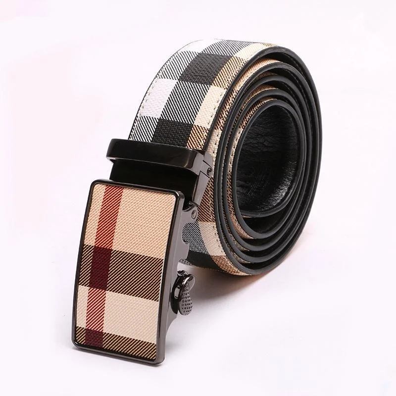 2024 New Men\'s Stripe Leather Belt Fashion Belt Men\'s Leather Belt Automatic Buckle Male Pure Leather Business Leisure Belts