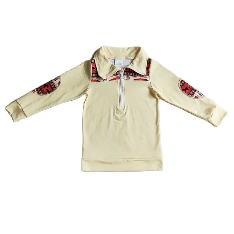 

Boys Horse Pattern Beige Zipper Long Sleeve Top