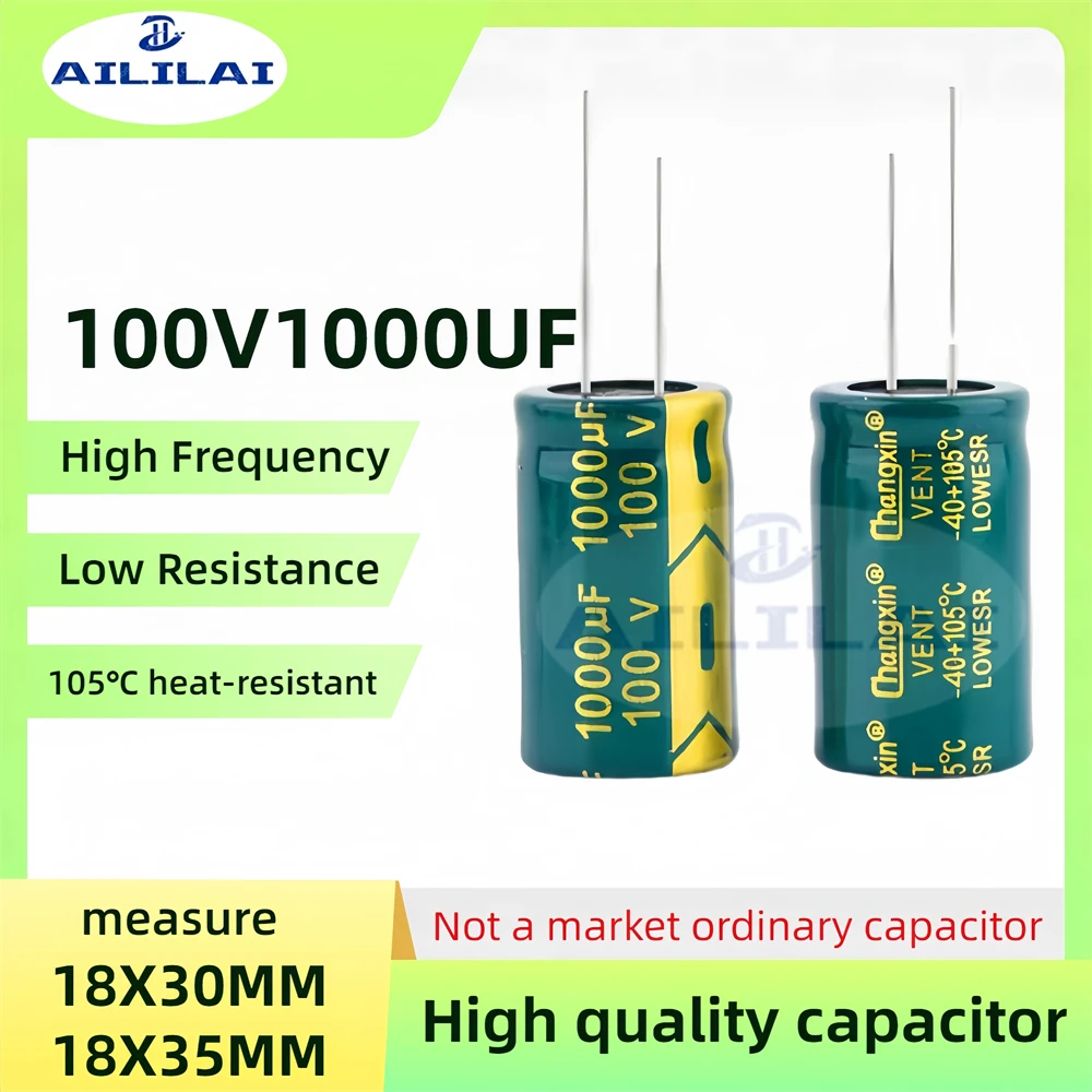 2PCS Original 100v1000uf Low ESR/Impedance High Frequency 100V 1000UF Aluminum Electrolytic Capacitor 100V1000UF Size: 18X30/18X