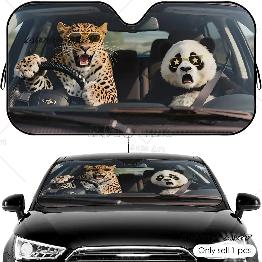 Funny Leopard Driving Sun Visor Foldable Universal Car Windshield Sun Shade UV Protection Heat Insulation Foldable Cover