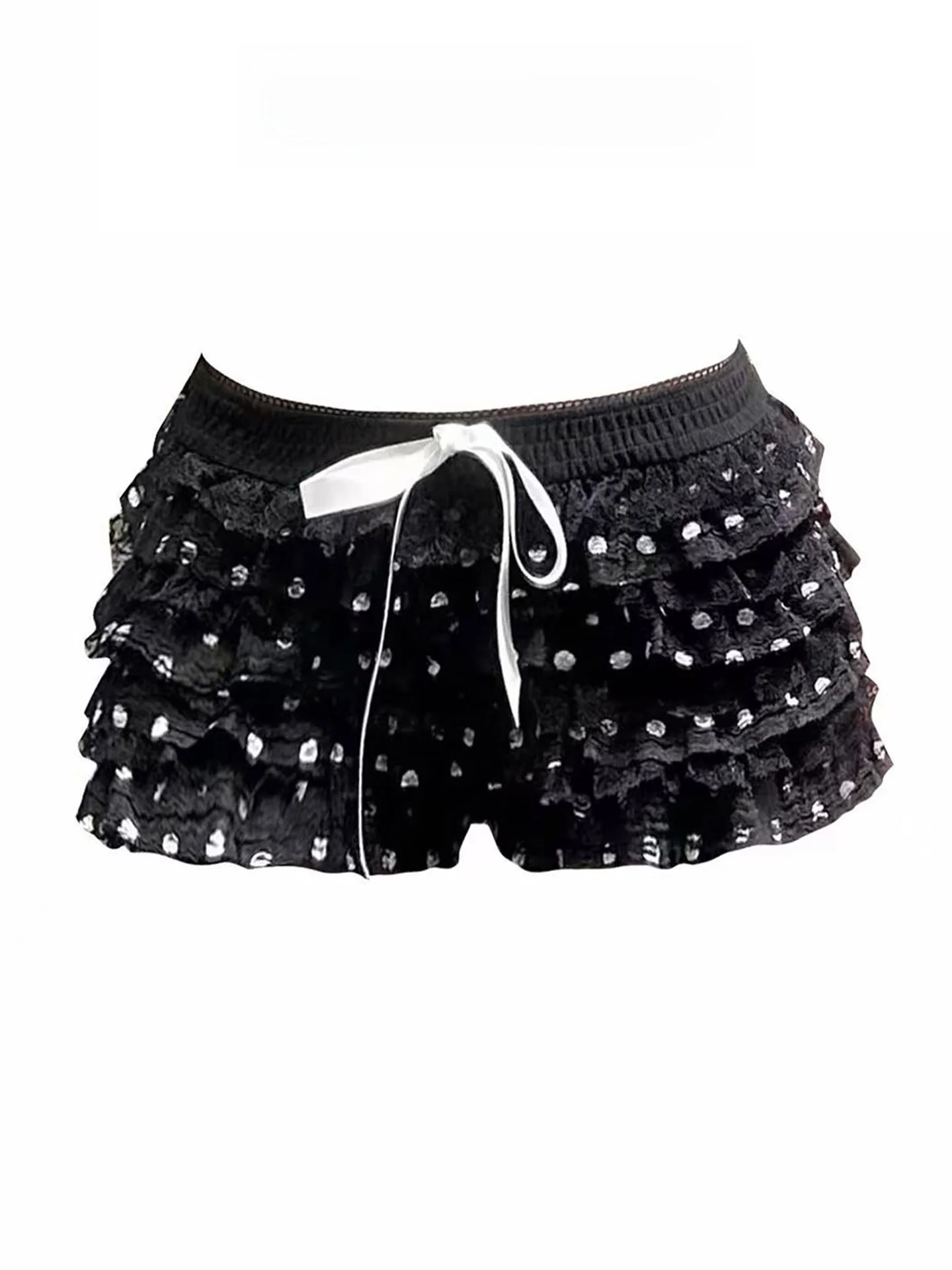 

Low-Waist Polka Dot Lace Knot Cake Skirt Short Pants Women Summer Sexy Doll Fluffy Ultra-Short Pants Retro Style Co...