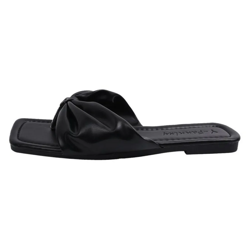 

Sweet PU Bow Beachwear Flip Flops Anti Slip Soft Sole Clip Toe Flip Flops Shoes Sweet Flat Slippers Women Beach Vacation