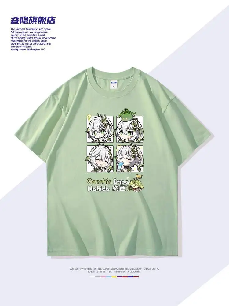 

Summer Genshin Impact Nasida Grass God Short T-Shirt Game Anime Peripheral Two-Dimensional Pure Cotton Half Sleeve Plus Size