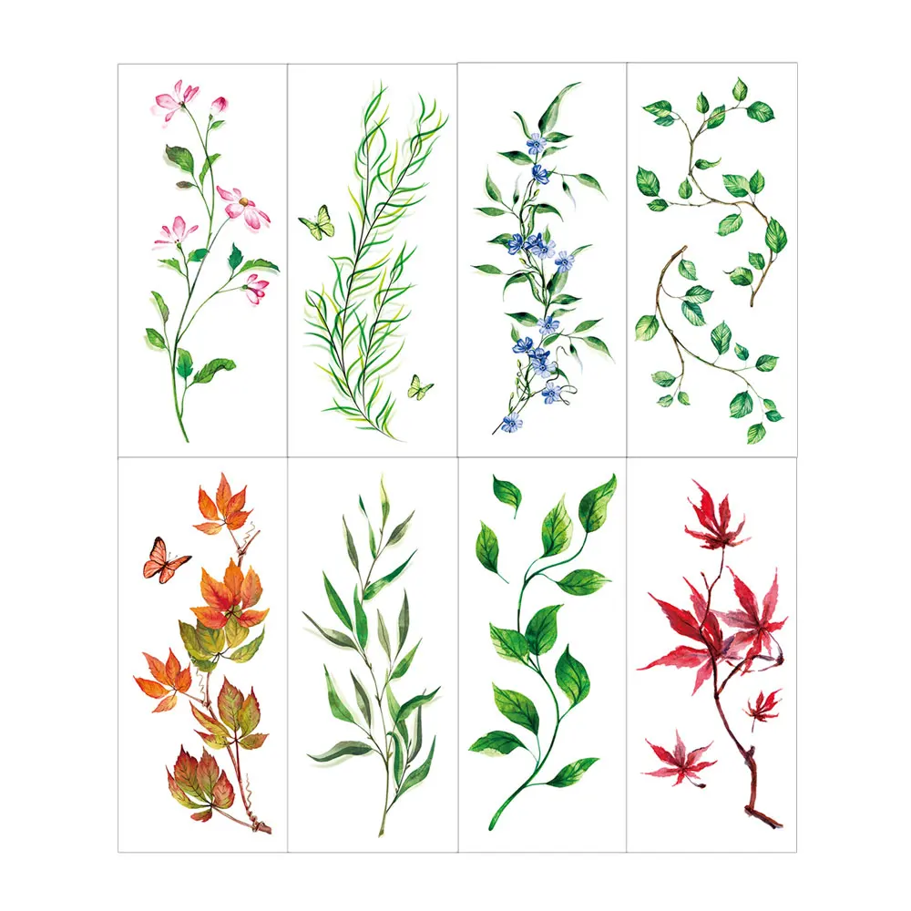 ملصقات وشم مؤقت على شكل زهرة ملونة للنساء على شكل أوراق خضراء لتزيين اليد والذراع والصدر والجسم وشم مزيف مقاوم للماء #5