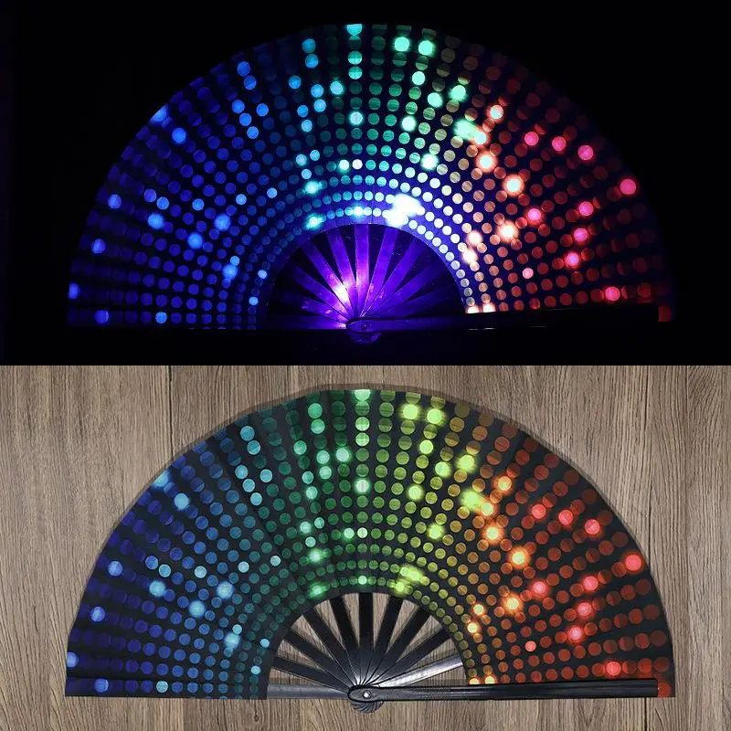 1pcs Kung Fu Fan UV Ink Printing Fluorescent Fan Bamboo Bone Folding Fan For Festival Dance Party Home Decoration view 2