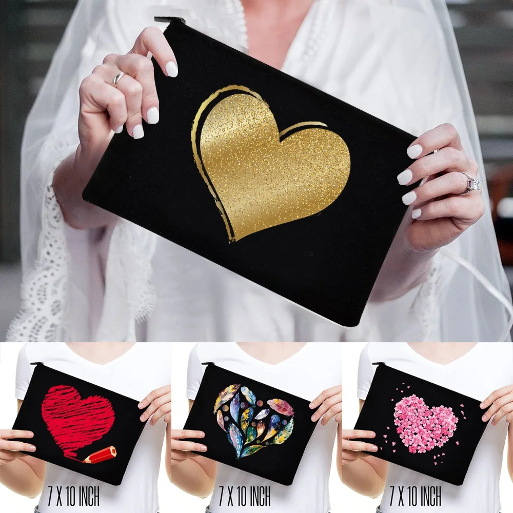 

Makeup Organizer Bags Canvas Cosmetic Case Pouch Gifts for Bridesmaid Clutch Holiday Travel Love Pattern Beauty Washing Bag