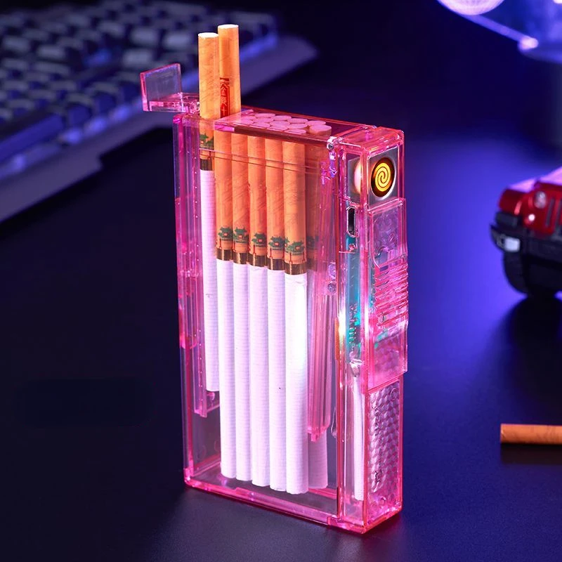 Portable Charging Ignition Cigarette Box with 20 Fine Branches Automatic Bullet Smoke Anti-pressure Windproof and Moisture-proof