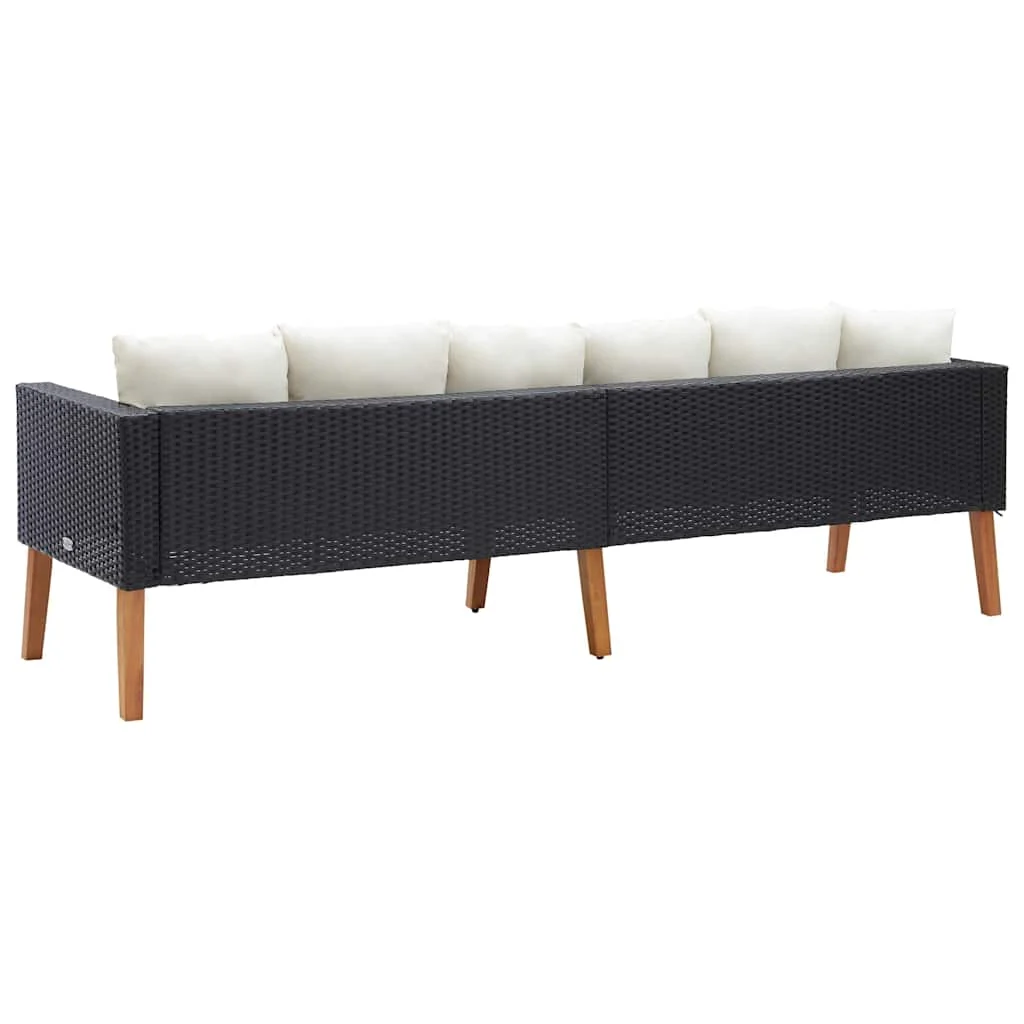 

3-Seater Patio Sofa with Cushions Poly Rattan Black
