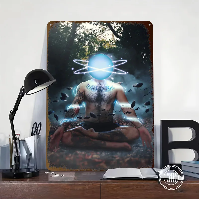 Cosmic Spirituality 3D Printed Texture Poster Personalized Wall Art Retro Metal Tin Signs for Decoration Living Room Accessories