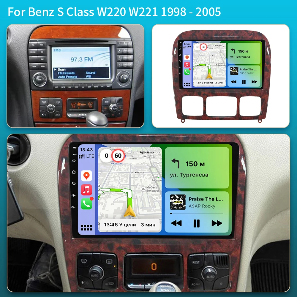 Android 16 Car Radio for Mercedes Benz S Class W220 S280 S320 S350 S400 S430 S500 S600 AMG 1998 - 2005 GPS WIFI + 4G Carplay