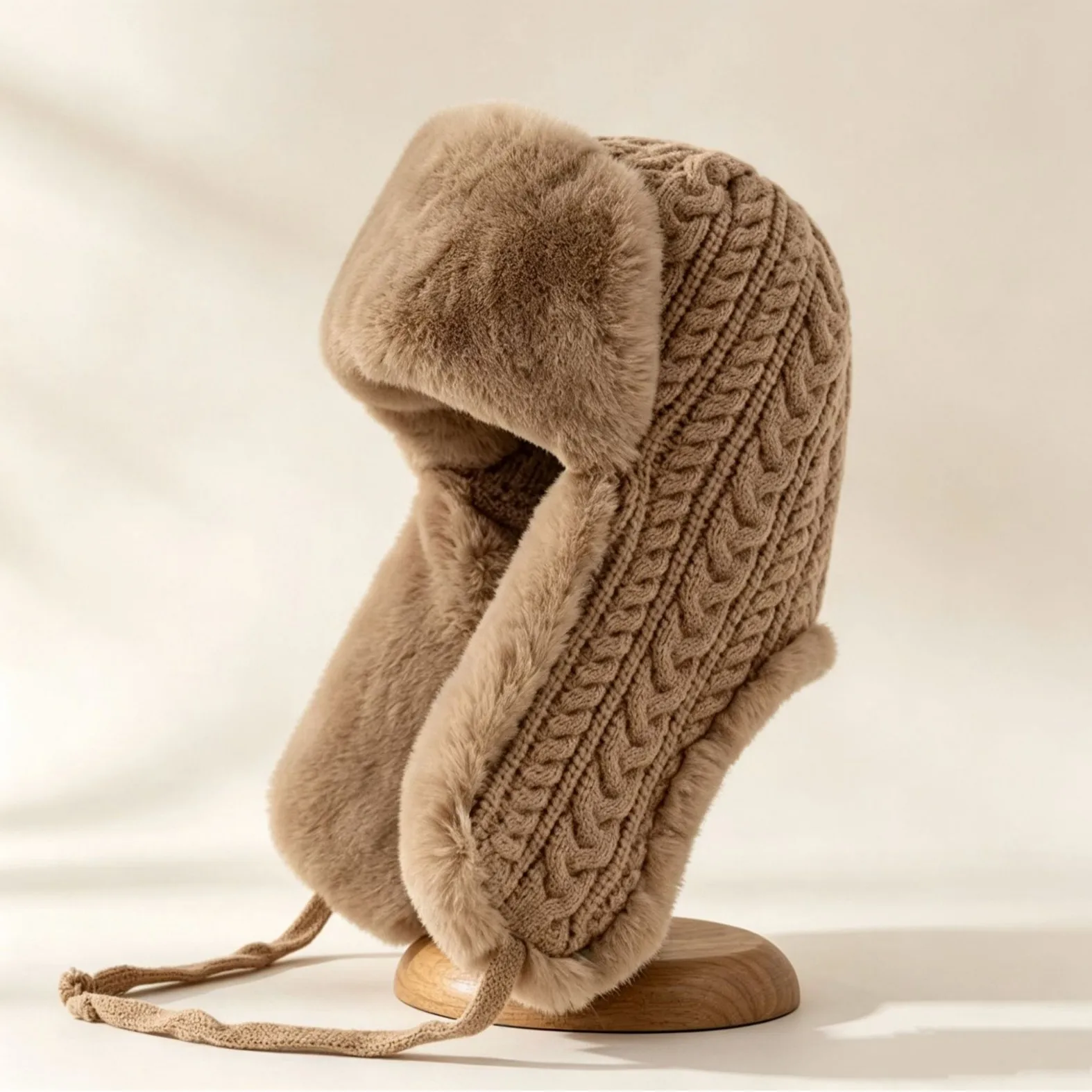 Extended Ear Flap Knit Beanie Hat for Women Winter Cycling Warm Windproof Thickened Solid Color Pull On Cap