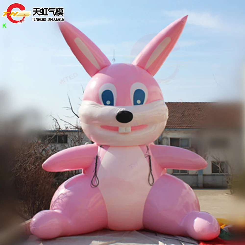 กระต่ายเป่าลมอวยพรเทศกาลอีสเตอร์ถือไข่สำหรับโฆษณา โมเดลกระต่ายเป่าลมขนาดใหญ่สำหรับตกแต่งสนาม