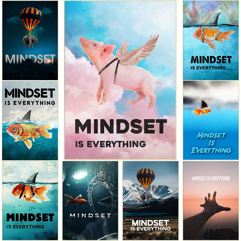 Motivational Quote Mindset Is Everything Shark Fish Poster Print Canvas Painting Inspirational Nordic Wall Art Room Home Decor