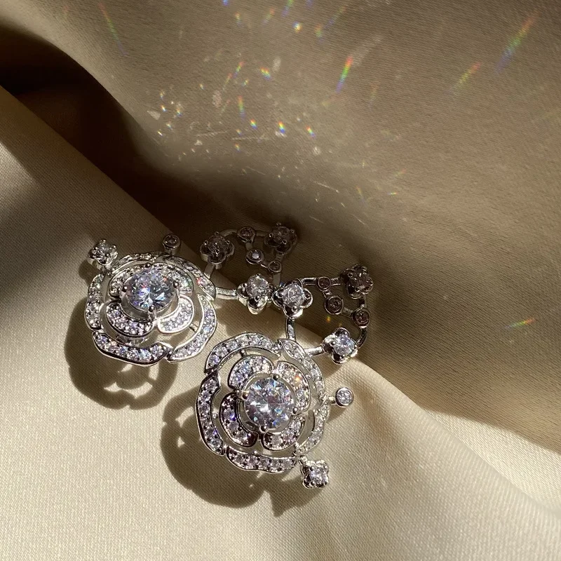 MDL Moissanit1 StyleWave تألق كاميليا أقراط النساء المتخصصة تصميم 18K مطلية بالذهب Mimetic Pinto روز سايكو أقراط #3