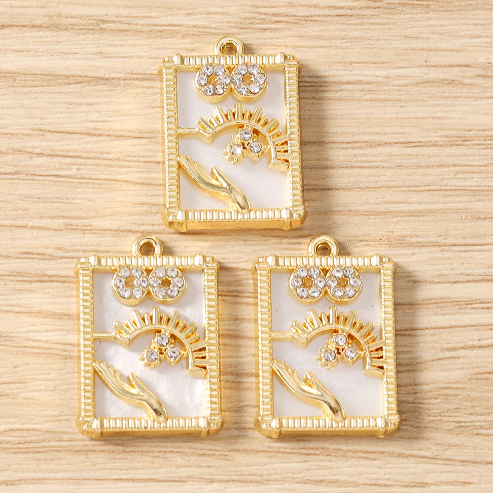 Tusember 5 Stück vergoldete Tarot-Stern-Mond-Böses-Auge-Hamsa-Hand-Anhänger Talisman-Charms für DIY-Schmuckherstellung, Halsketten, Ohrringe – Detail 23