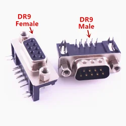 5pcs DR9 Hole/Pin Female/Male Right Angle Welded D-Sub 9 Pin Connector RS232 Connector 90 Degree Bent Needle DB9 DR9