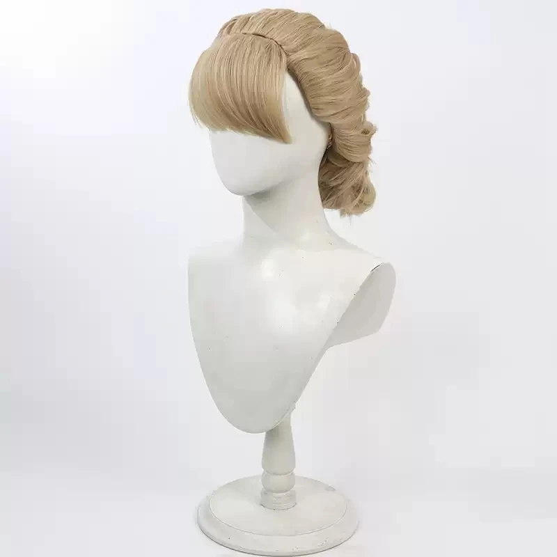 New Type Anna Cosplay Wig Short Braid Light Yellow Heat Resistant Synthetic Hair Halloween Party Role Play + Wig Cap