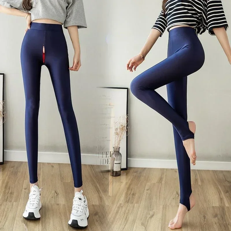 Invisible open-crotch pants 2022 spring and summer 47-115kg plus velvet glossy pants, plus fertilizer for women who step on