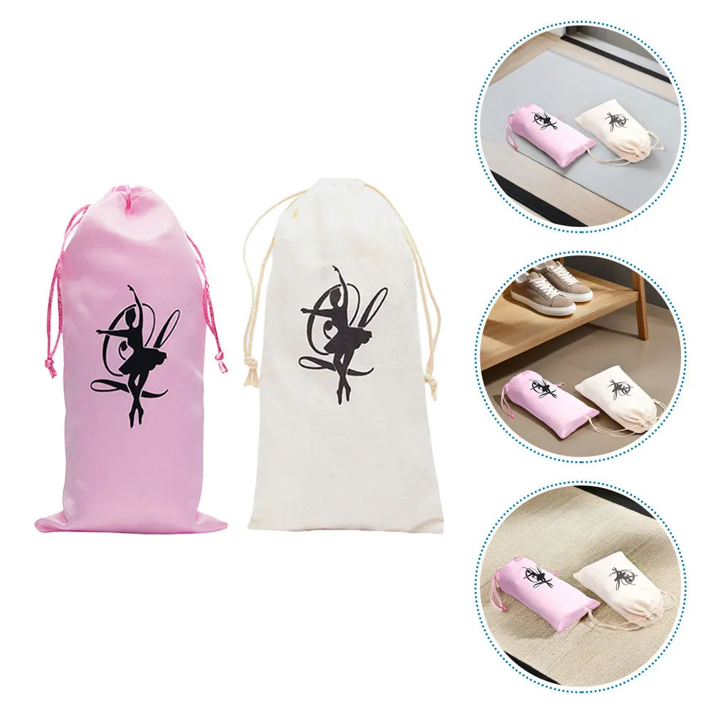 

1 Pair Ballet Dance Shoe Storage Bag Soft Sole Protective Interior Drawstring Closure Compact Travel Practice Bag for Girls